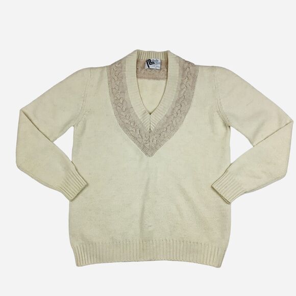 Neil Norman Collection Ivory Yellow Cream V-Neck Sweater Women's  M - L Wool - Picture 1 of 10
